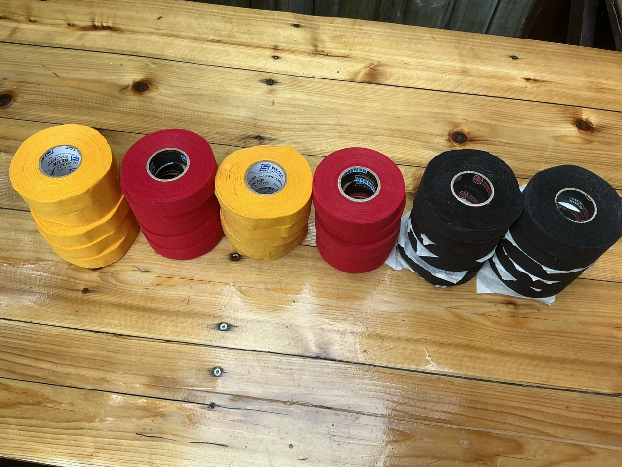 30 Rolls of Sports Hockey Tape - Red Yellow & Black ! - photo 2