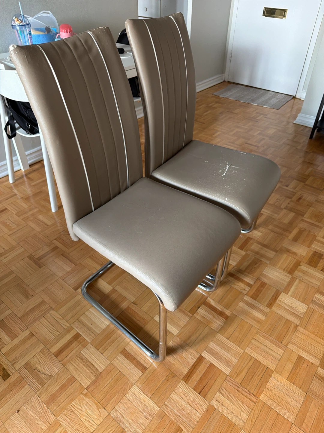 Set of 2 Taupe Faux Leather Dining Chairs with Chrome Base