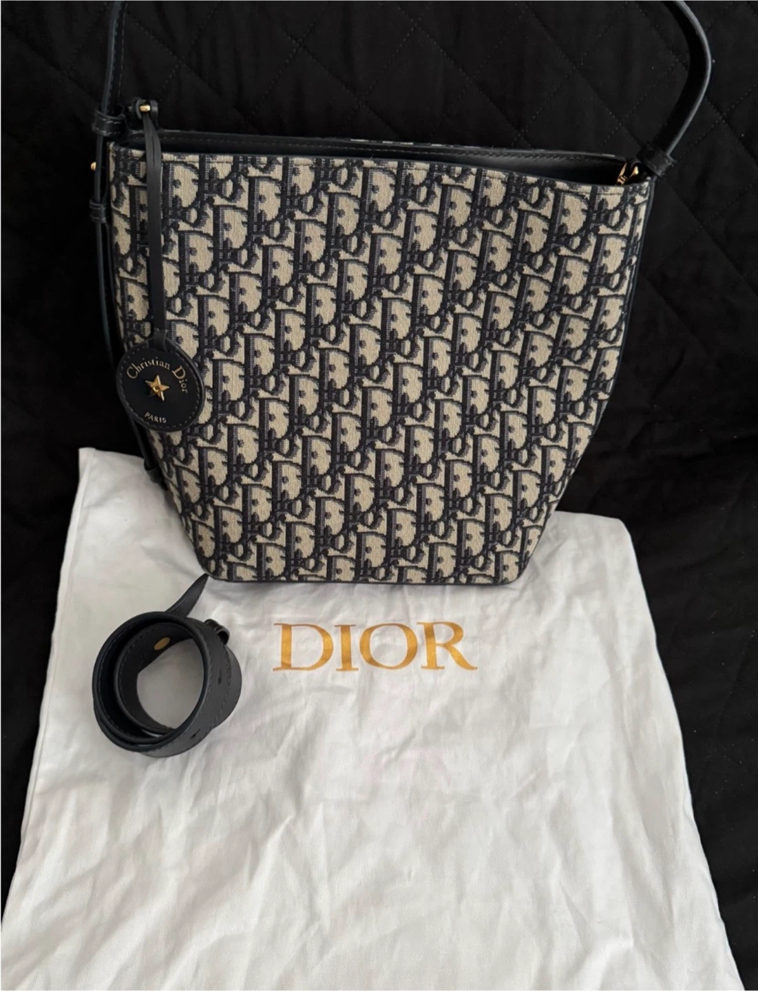 Pre-loved Authentic Christian Dior Canvas Oblique Bucket Bag