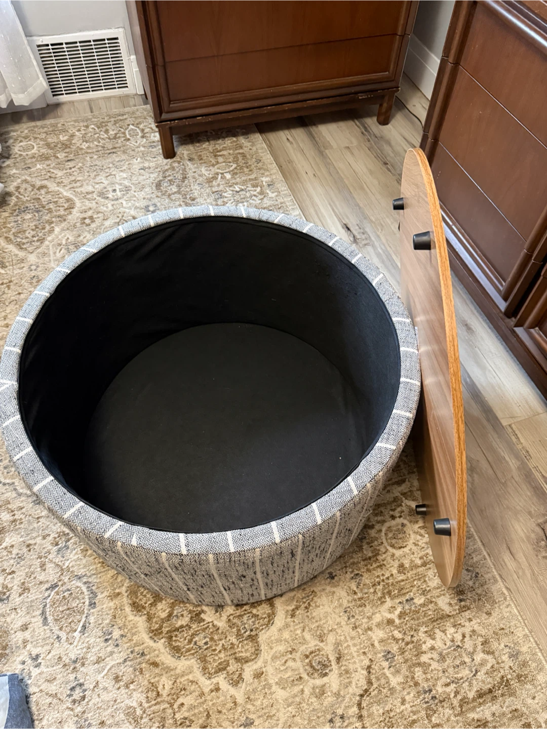 Round Storage Ottoman with Wood Lid - photo 2