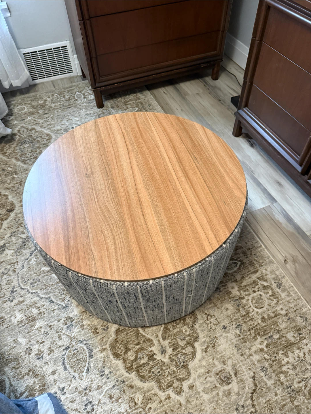 Round Storage Ottoman with Wood Lid - photo 3