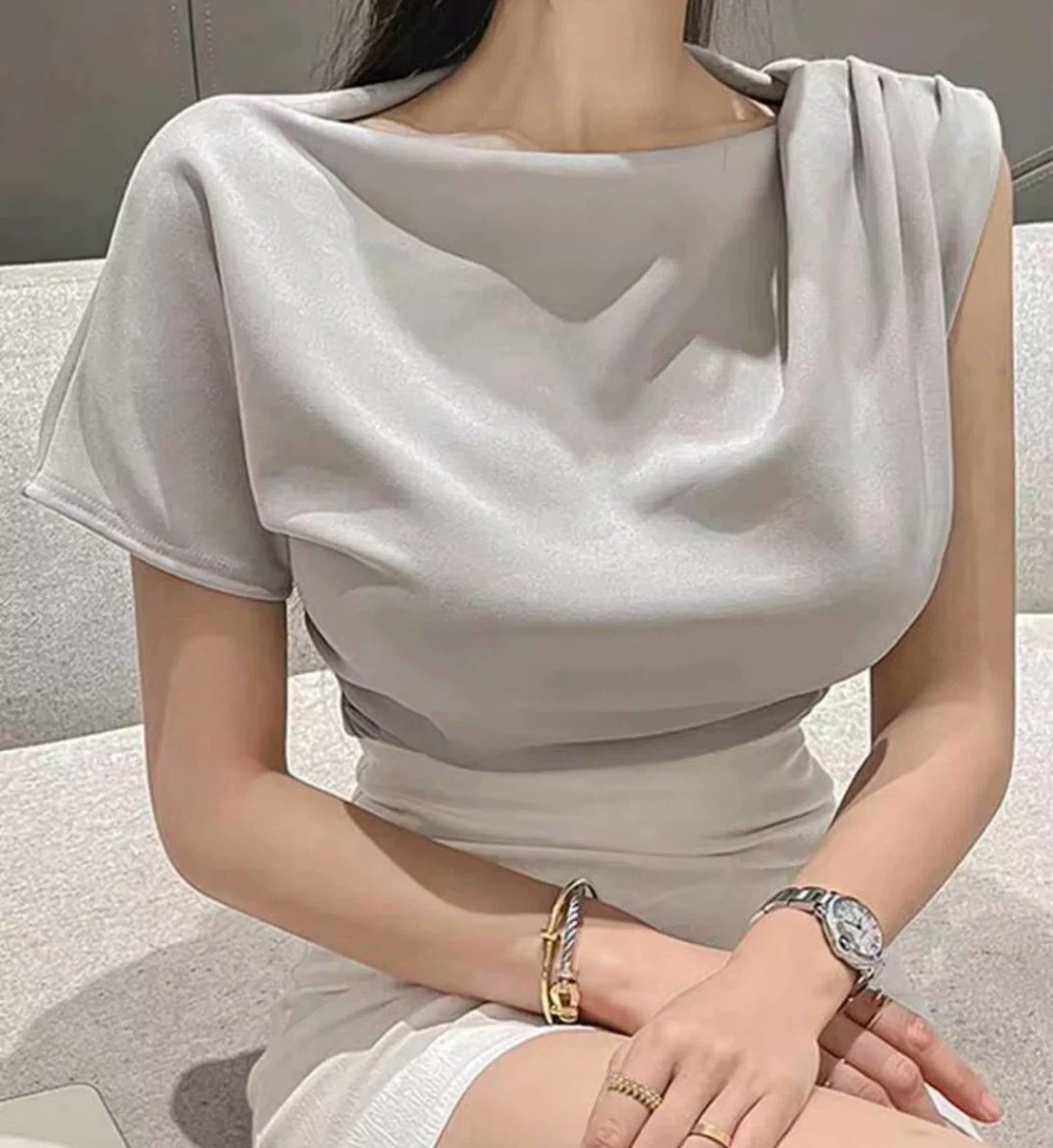 Grey Draped Dolman Sleeve Top NEW