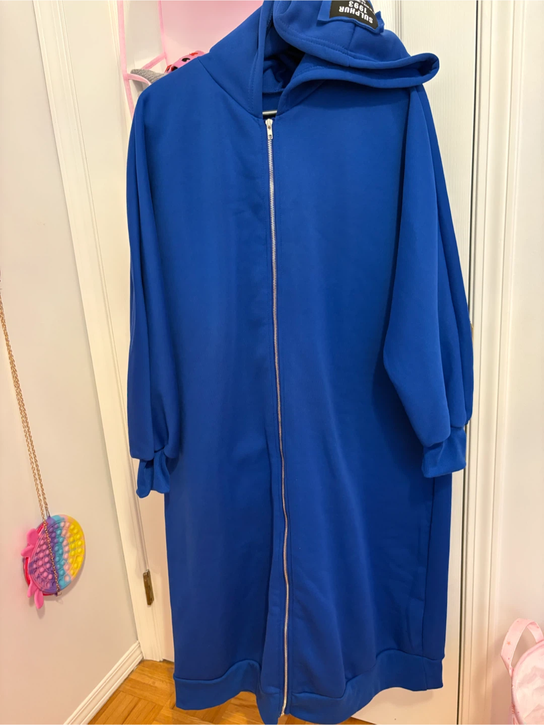 Blue Full Zip Hoodie Dress