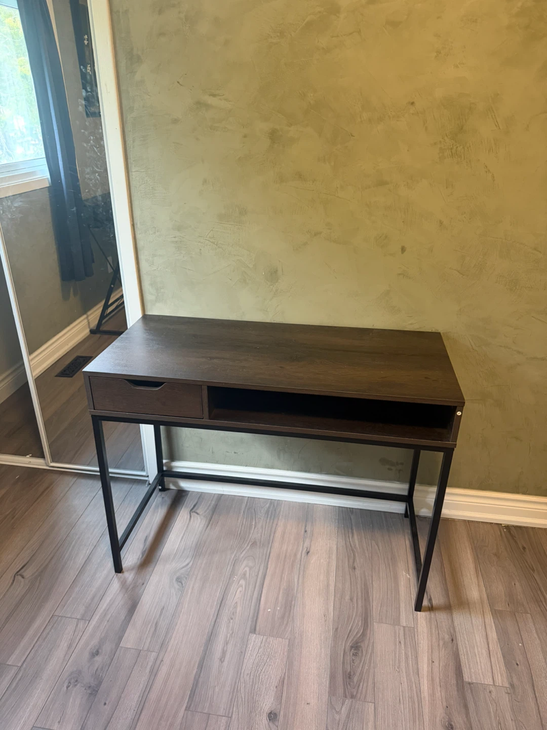 Dark Wood Compact Desk with Drawer