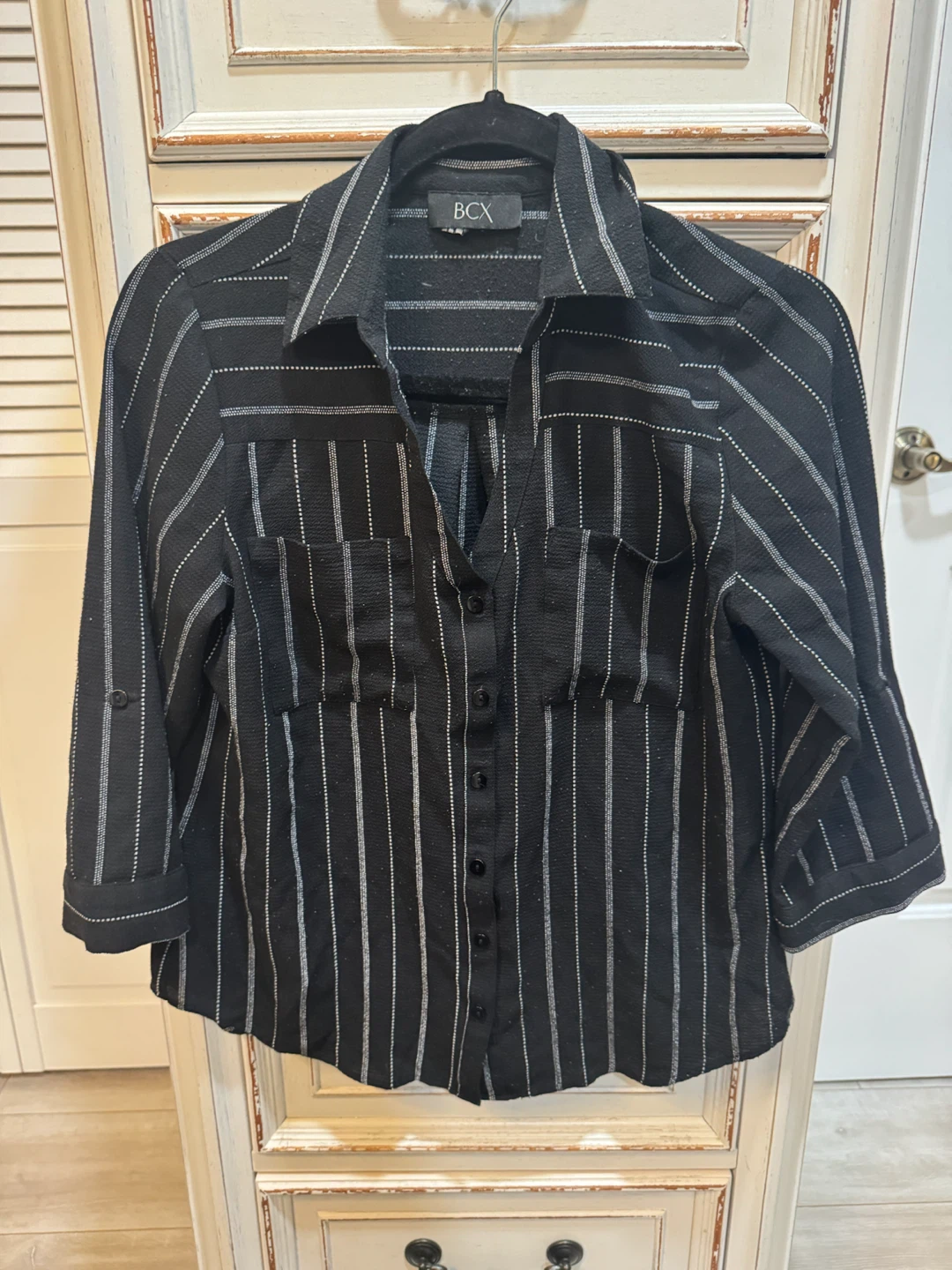 BCX Black Striped Button-Up Shirt