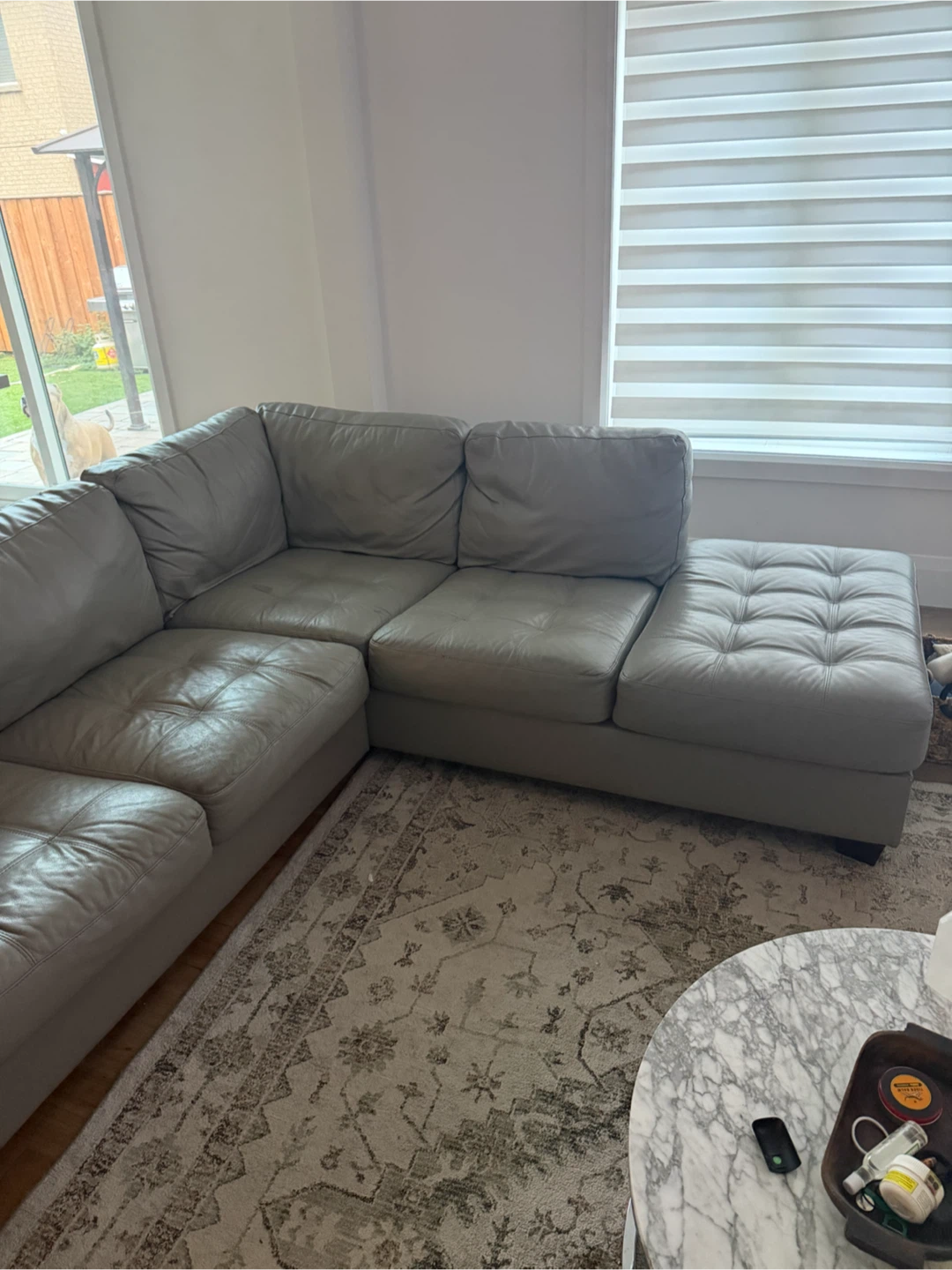 Grey Leather Sectional Sofa - photo 3
