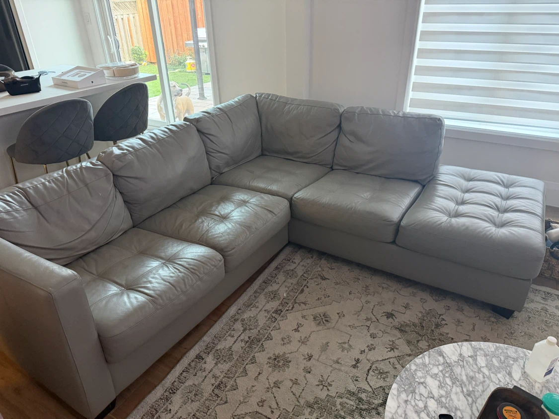 Grey Leather Sectional Sofa - photo 4