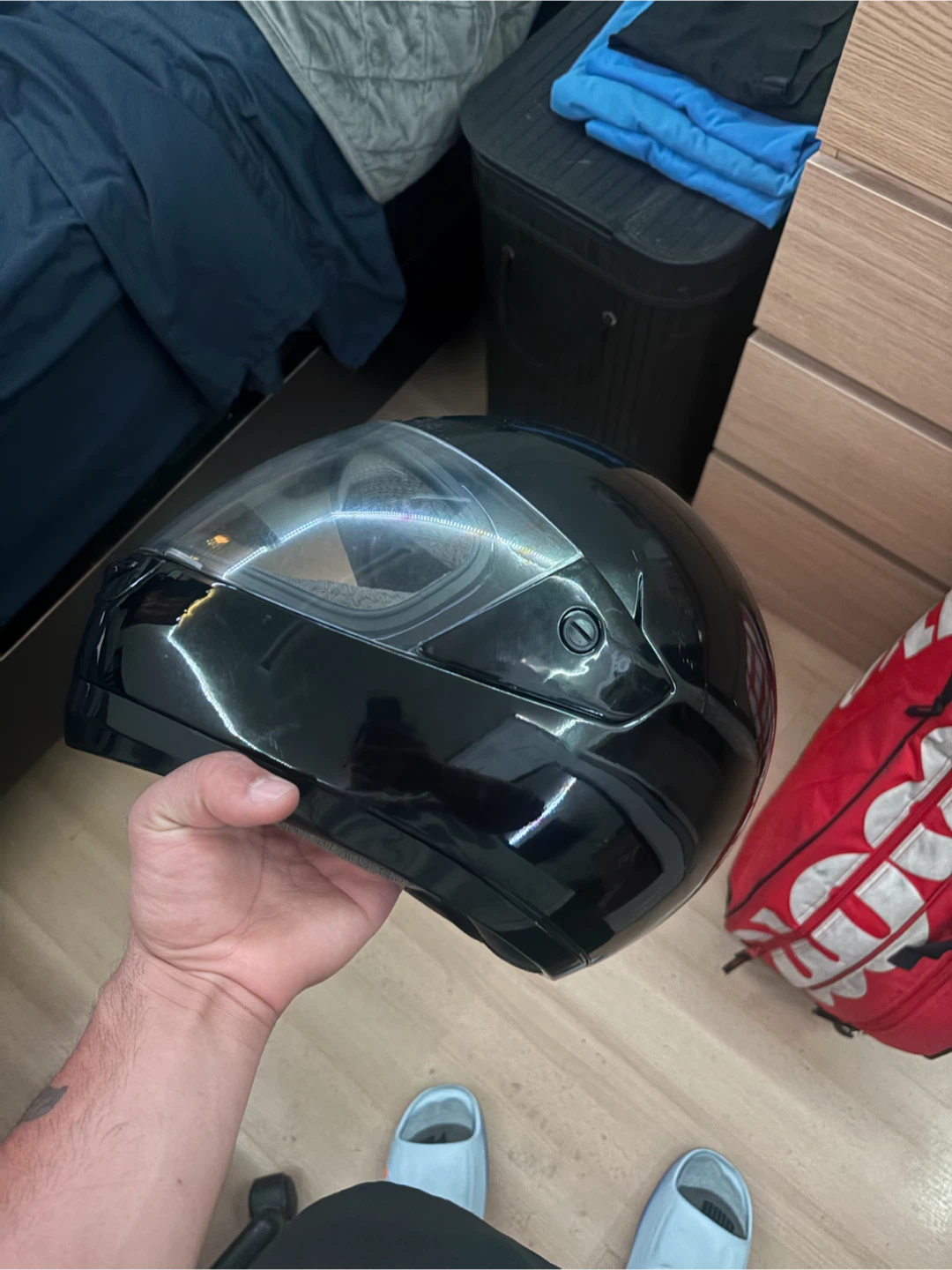 Black Motorcycle Helmet with Visor - photo 2
