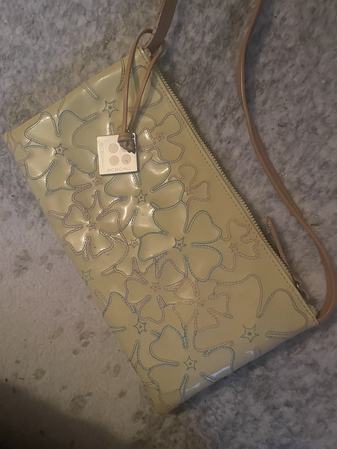 BCBG Girls  Y2K Yellow Floral Patent Shoulder Bag - New