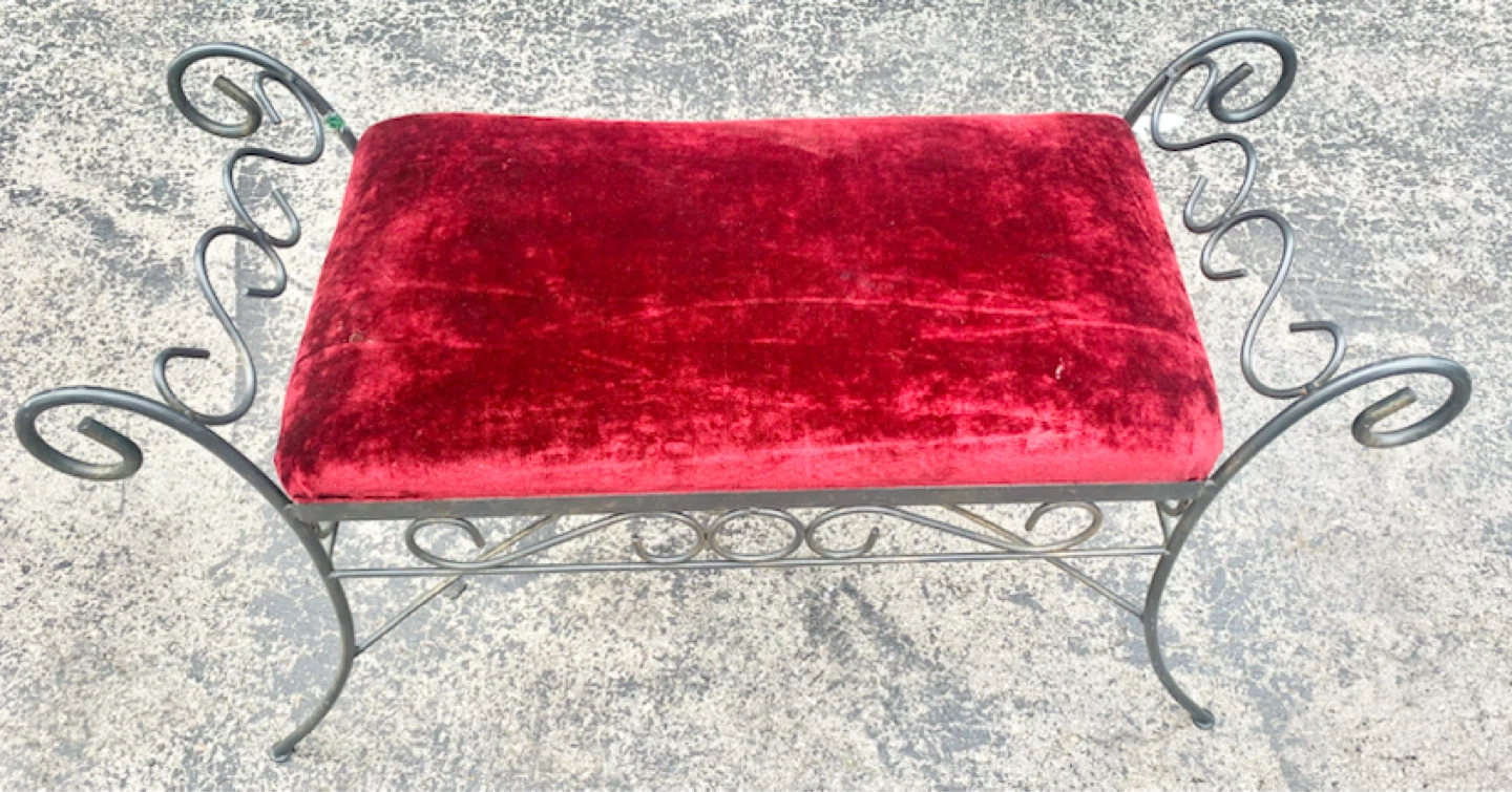 Red Velvet Vanity Stool