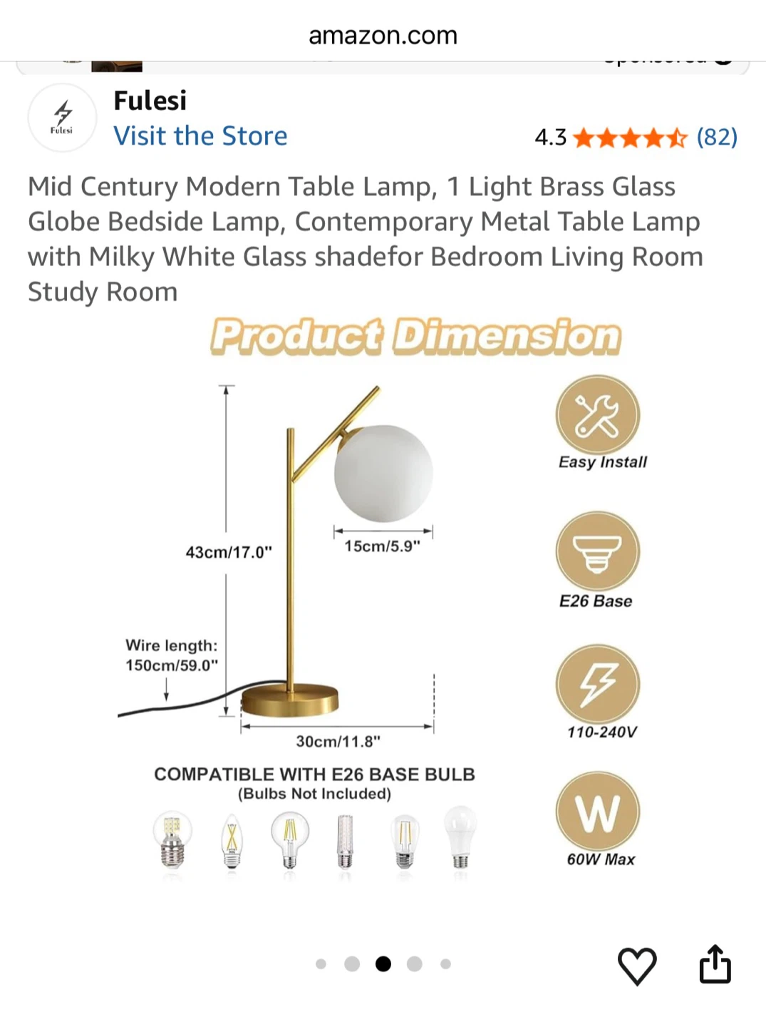 Fulesi Mid Century Modern Table Lamp - photo 2