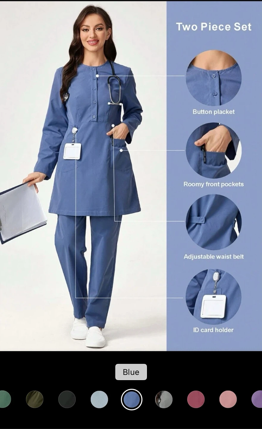 TaskEZ Women's Round Neck Scrub Set - Blue - photo 2
