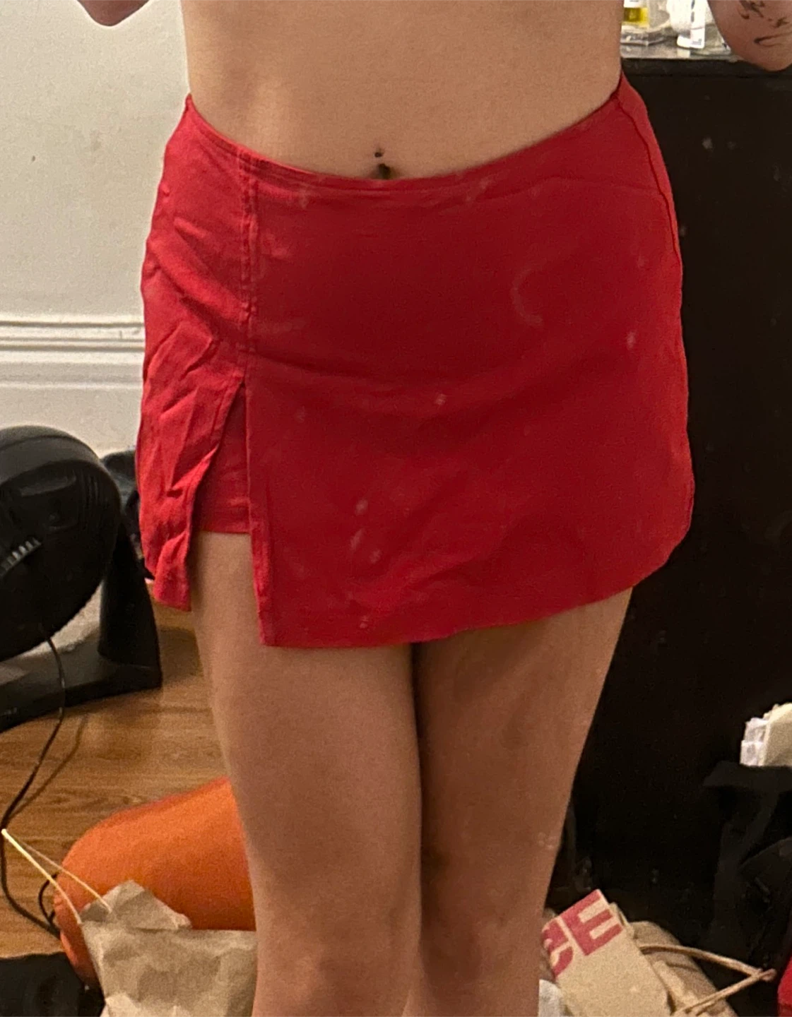 Red Mini Skirt with Slits