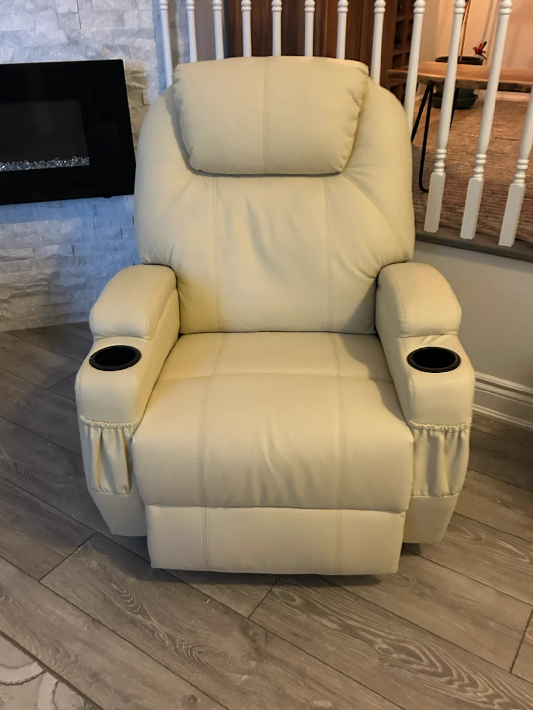 Cream Leather Recliner Chair with Cup Holders