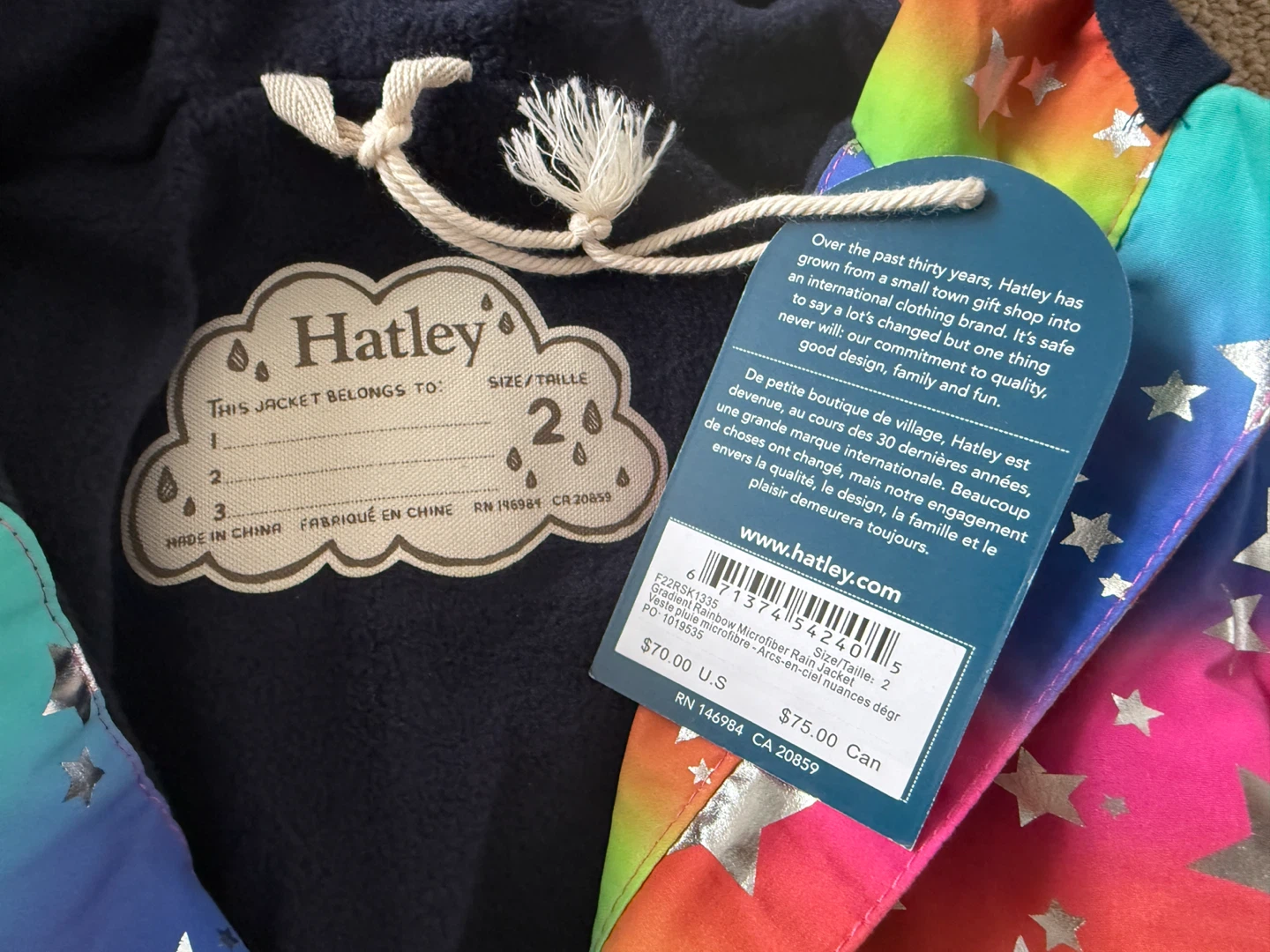 Hatley Rainbow Star Microfiber Rain Jacket Size 2 - photo 3