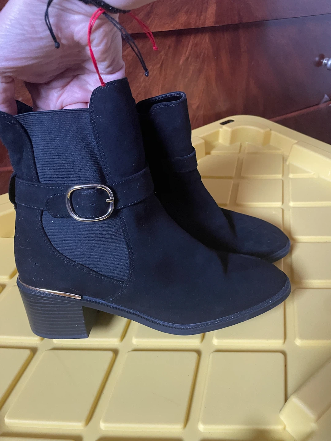 Black Ankle Boots with Buckle Accent
