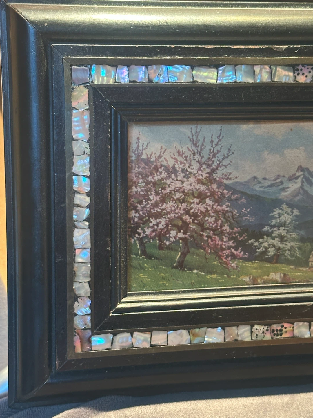 1941 German Alpine Postcard in Genuine Shell Mosaic Wood Frame - photo 2