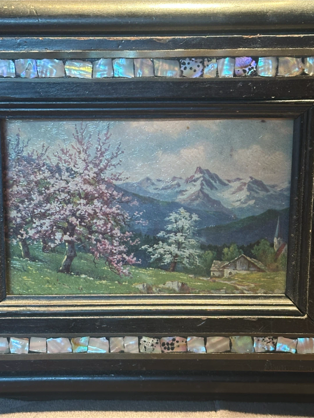 1941 German Alpine Postcard in Genuine Shell Mosaic Wood Frame - photo 3