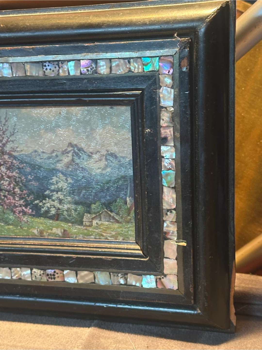 1941 German Alpine Postcard in Genuine Shell Mosaic Wood Frame - photo 4