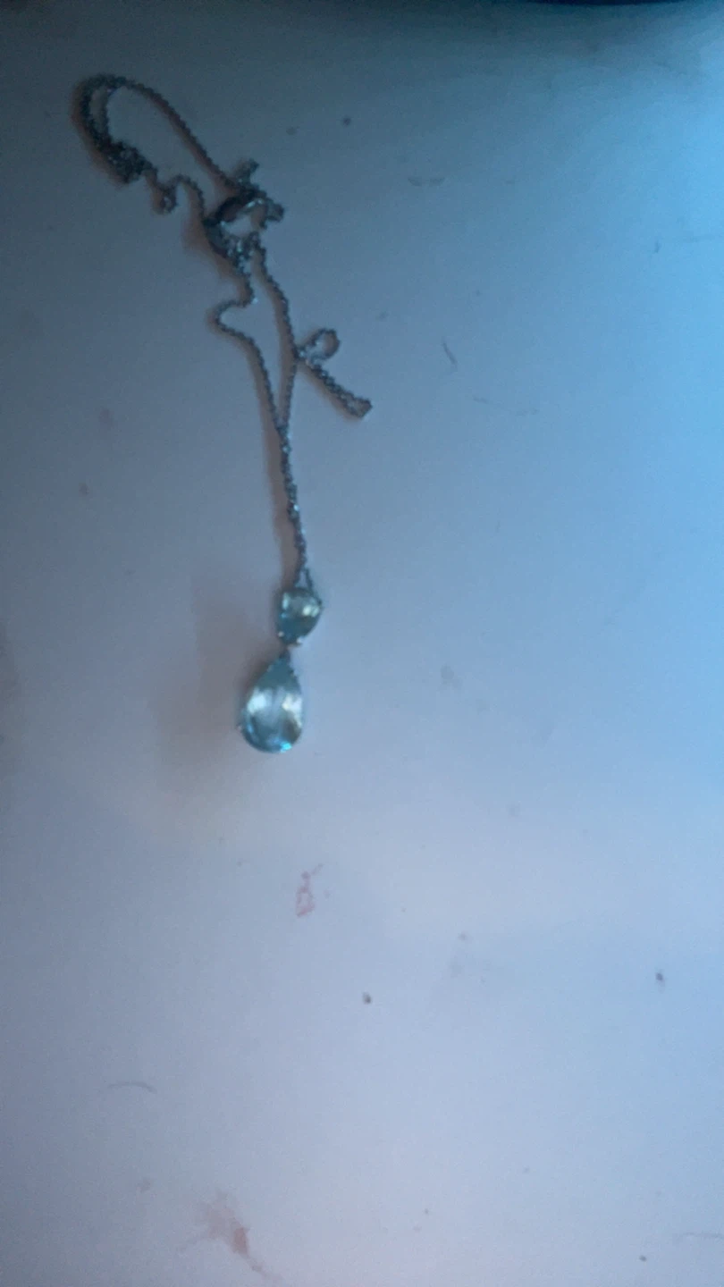 Silver-tone pendant necklace with light blue teardrop gem - photo 2
