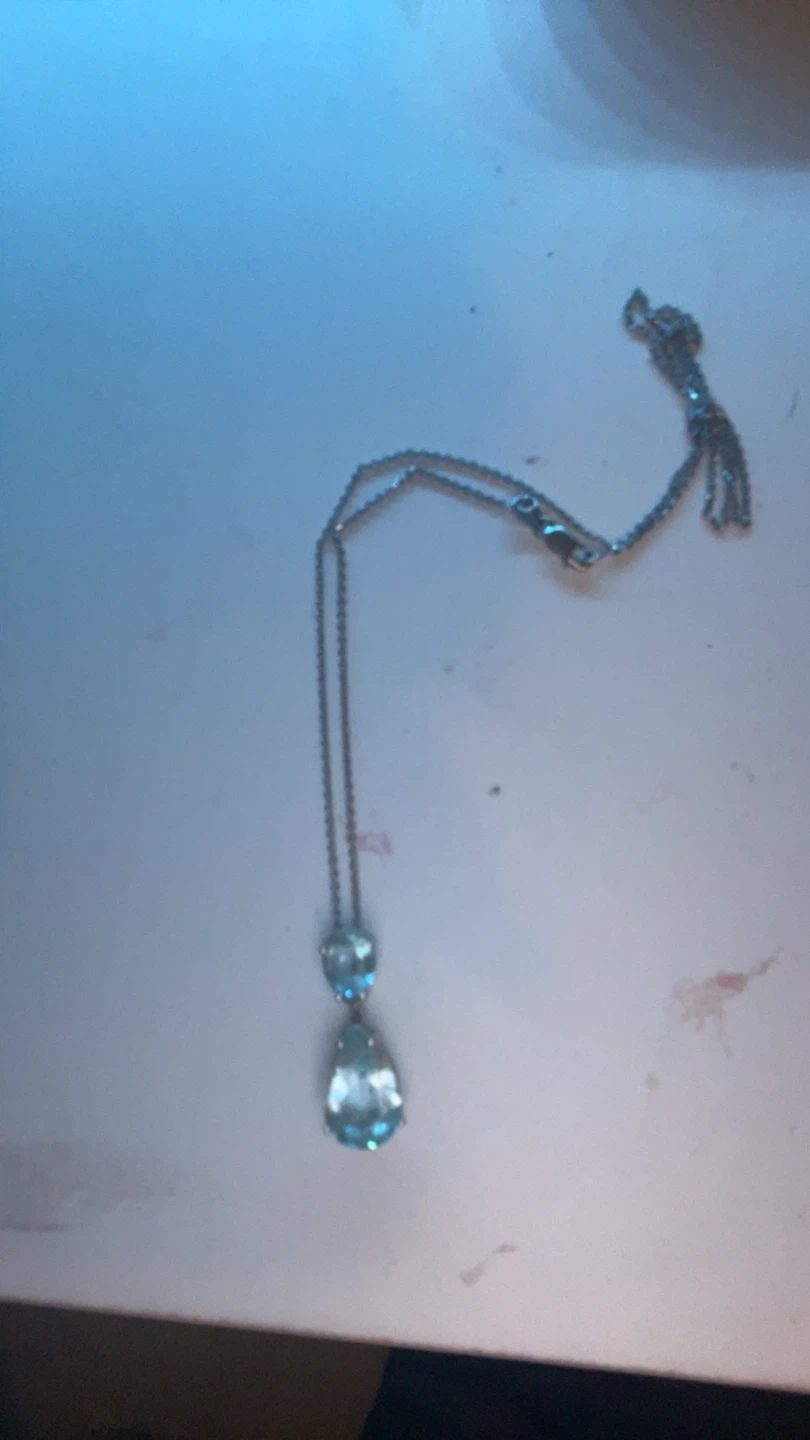 Silver-tone pendant necklace with light blue teardrop gem - photo 3