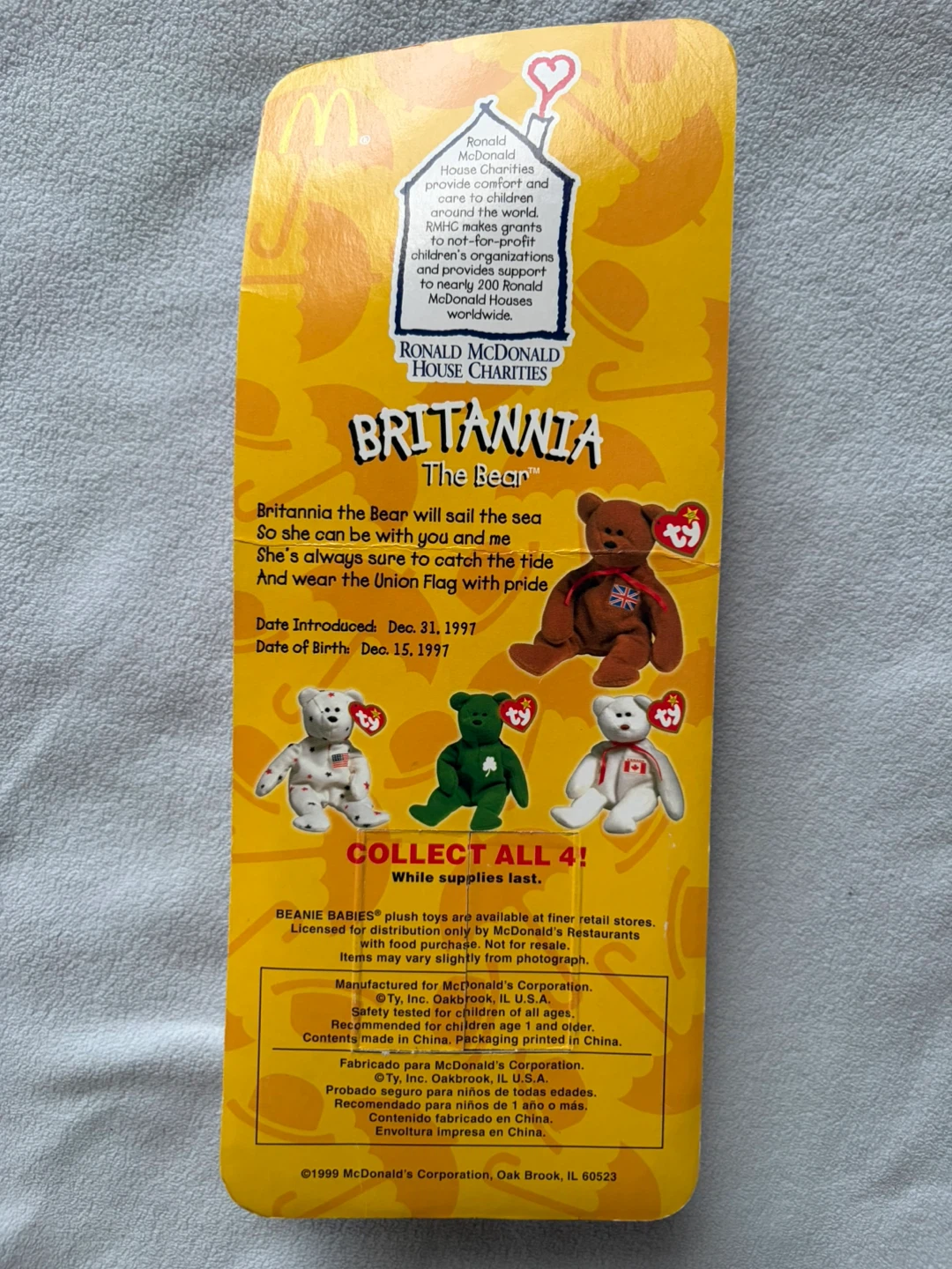 Ty McDonalds Teenie Beanie 1999 Britannia The Bear - photo 3