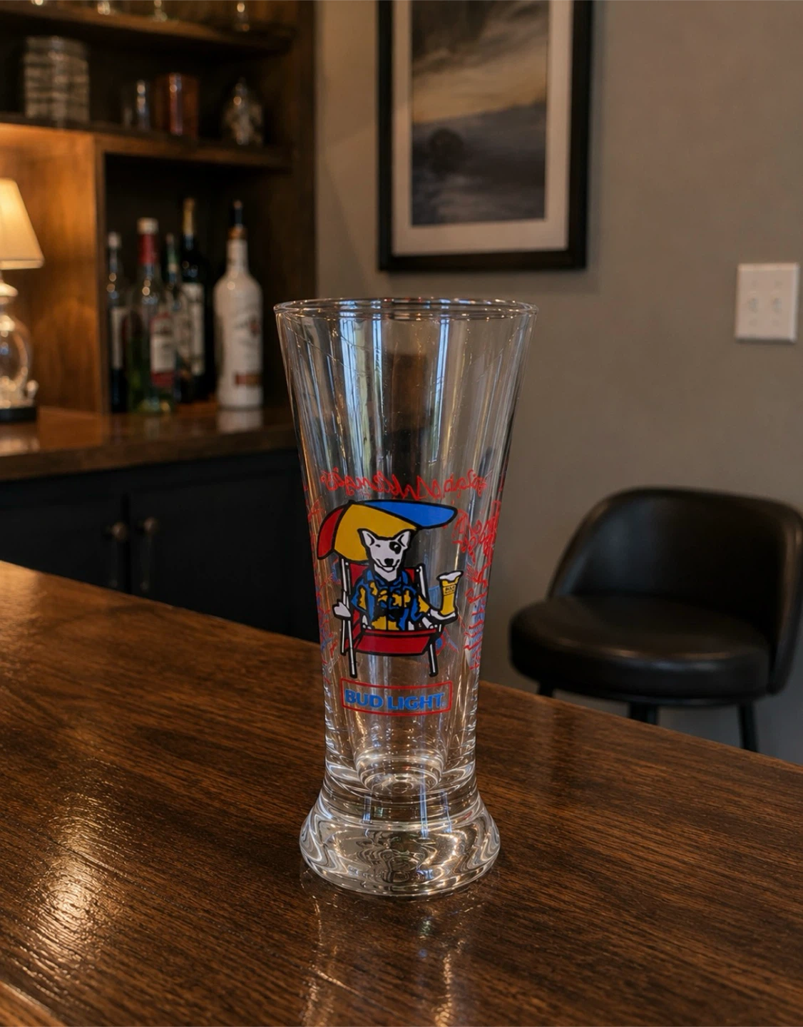 1987 Bud Light "Spuds MacKenzie" Beer Glass