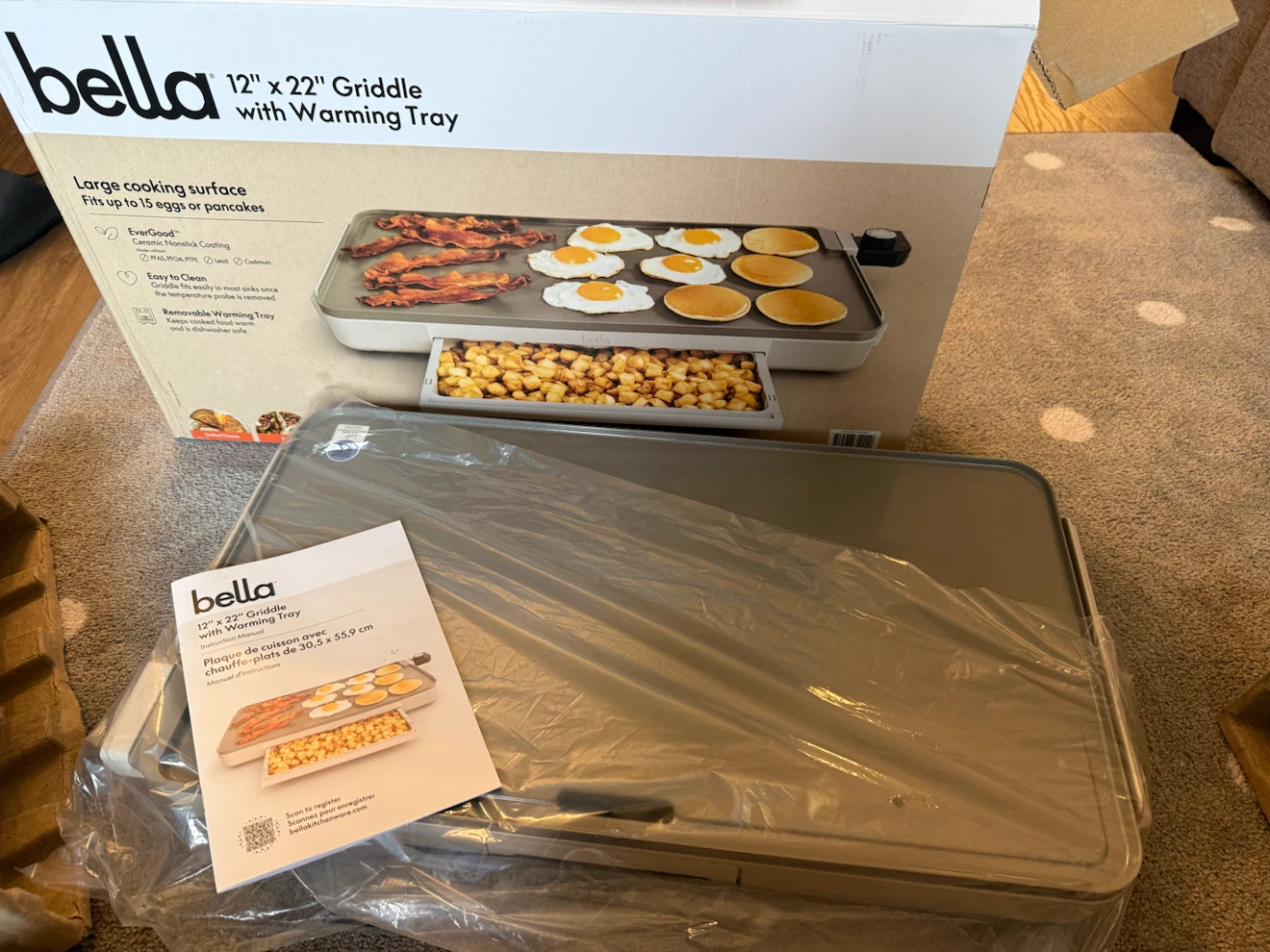 Bella 12" x 22" Griddle with Warming Tray