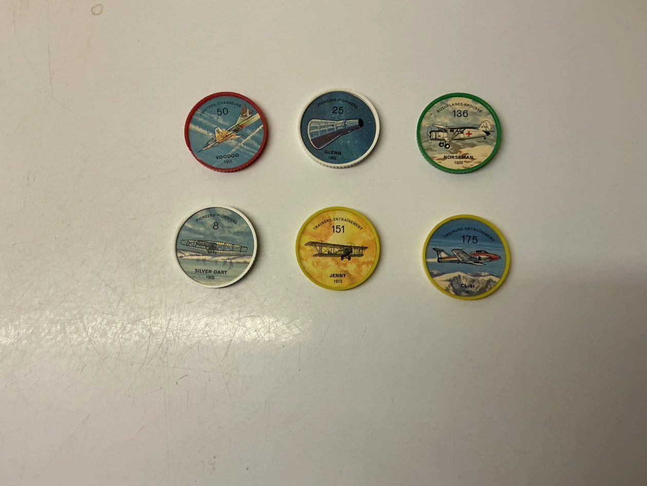 Collection of 6 Vintage Aviation and Jell-O Tokens