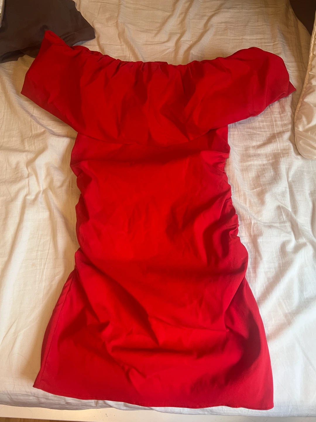 Zara Red Off-the-Shoulder Ruched Dress