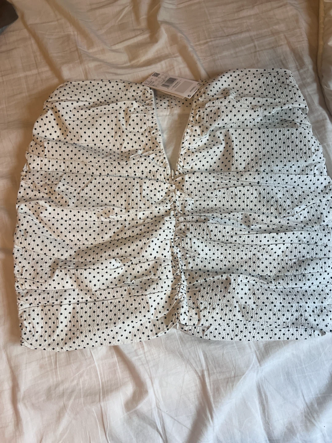 White Polka Dot Ruched Mini Skirt MANGO - photo 2