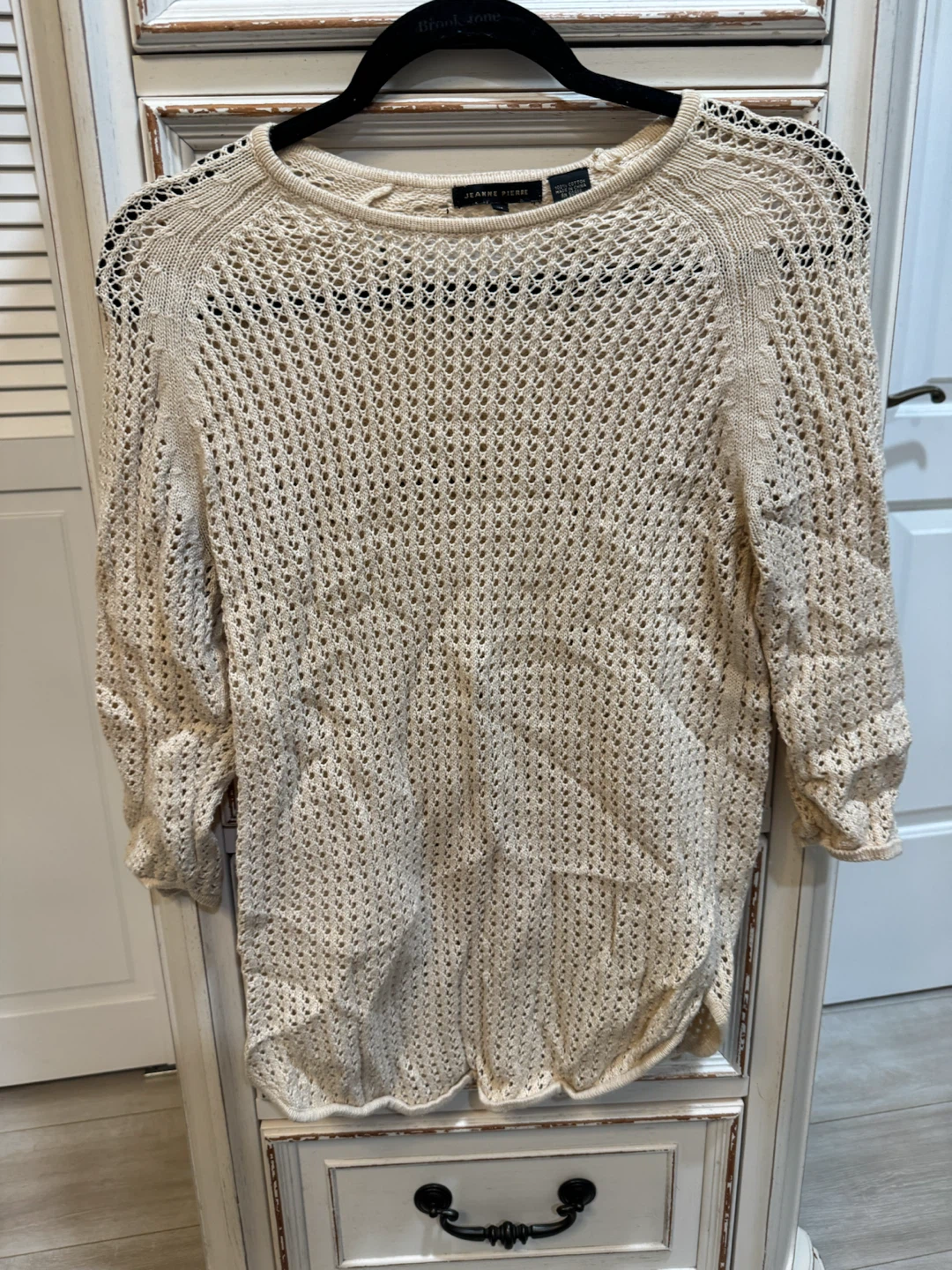 Jeanne Pierre Cream Crochet Knit Sweater