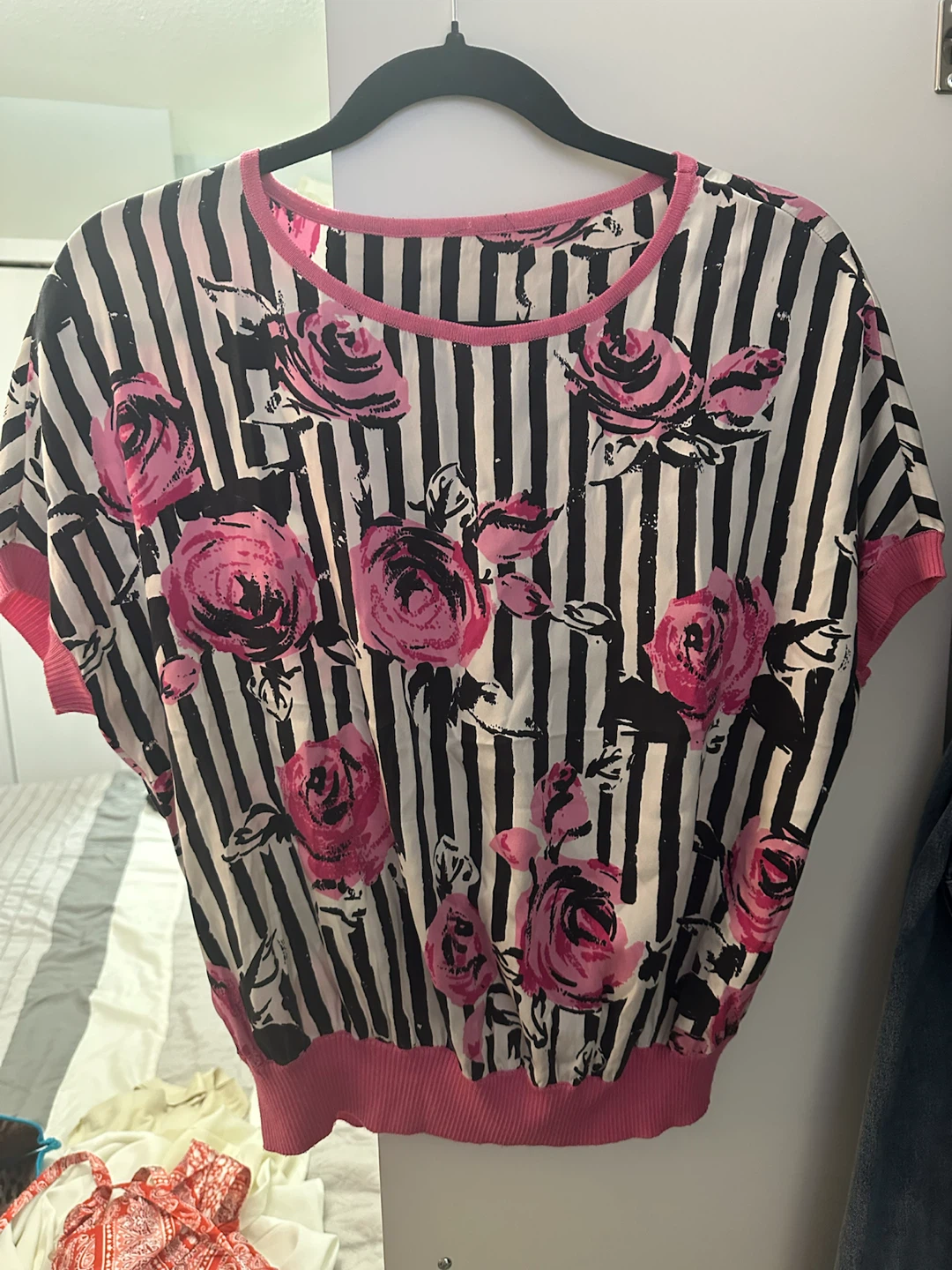 Women's Rose and Stripe Print Top