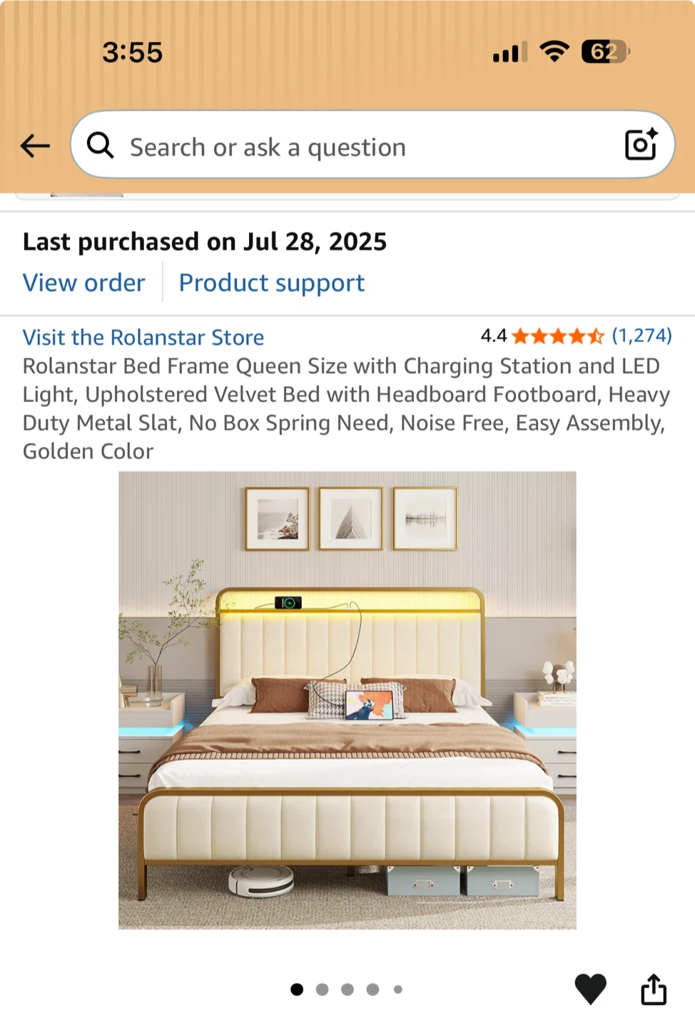 Rolansar Queen Size Bed Frame with Charging Station & LED Light