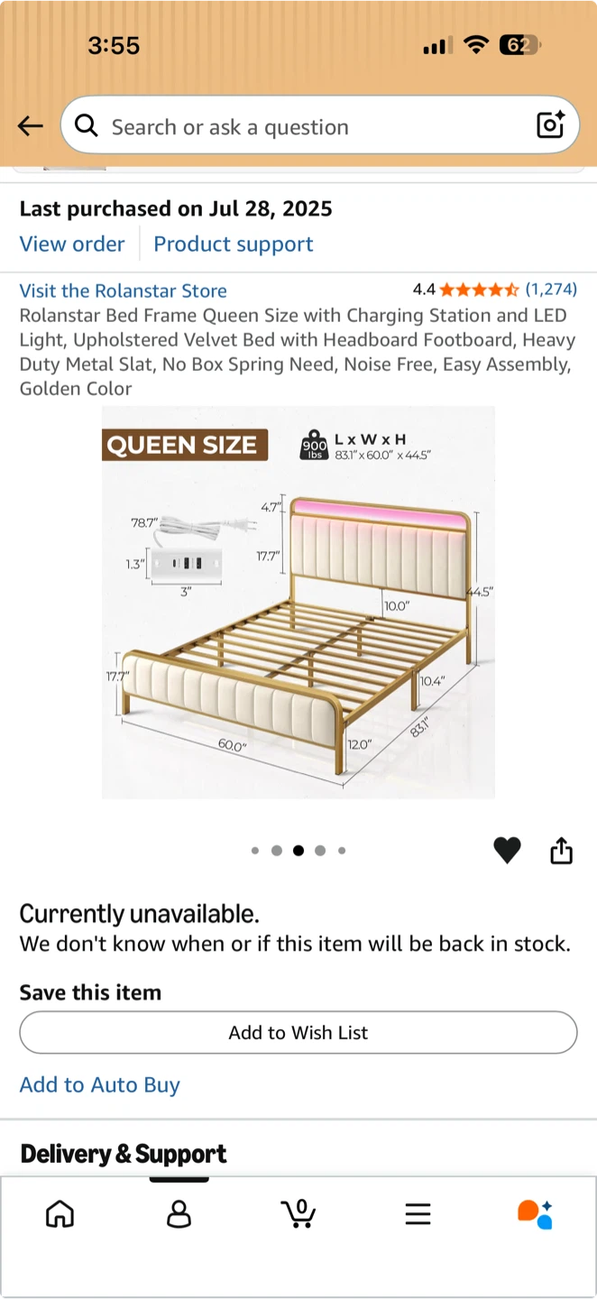Rolansar Queen Size Bed Frame with Charging Station & LED Light - photo 2