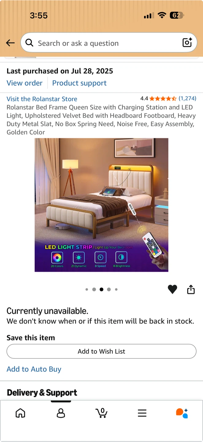 Rolansar Queen Size Bed Frame with Charging Station & LED Light - photo 3