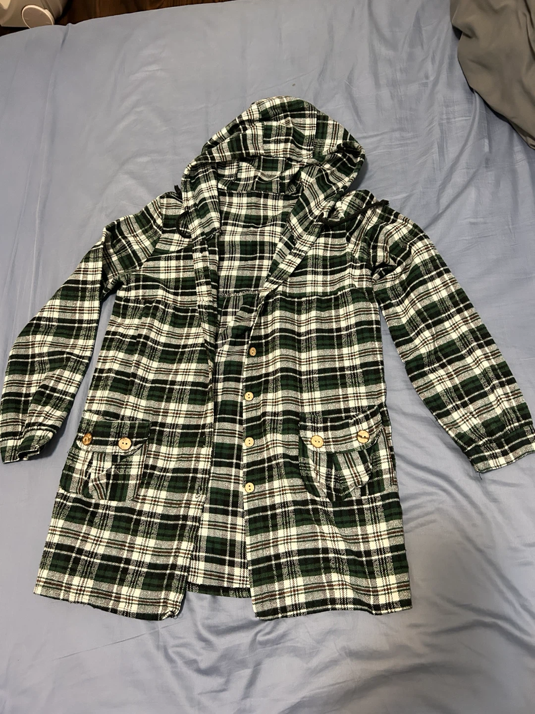 Green Plaid Hooded Cardigan