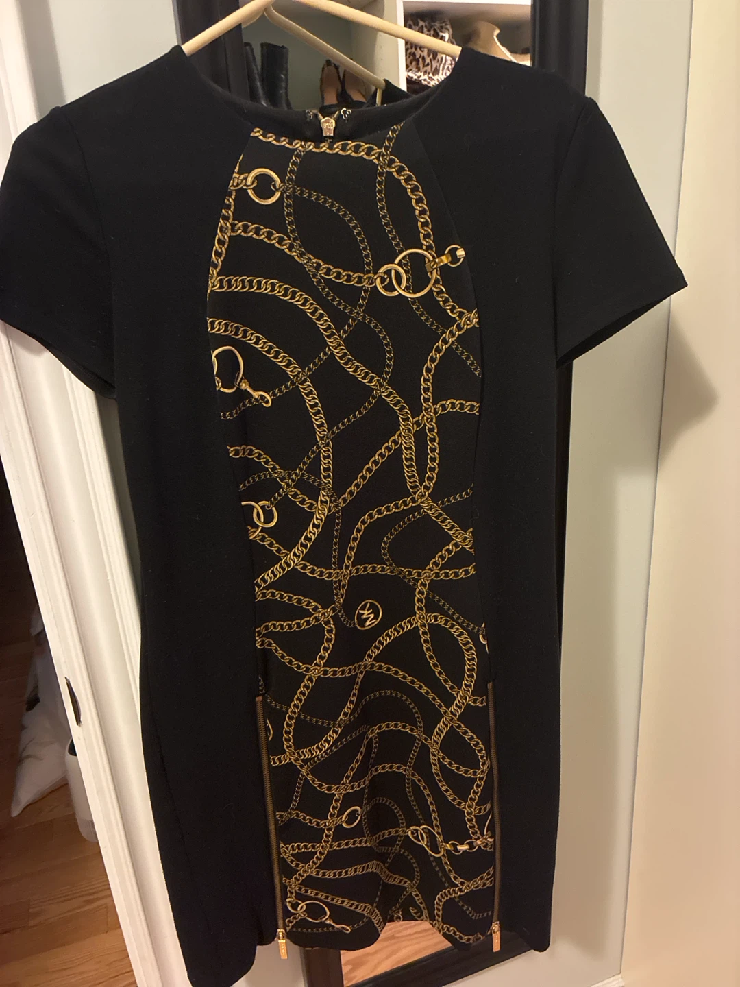 Michael Kors Black Dress with Gold Chain Print