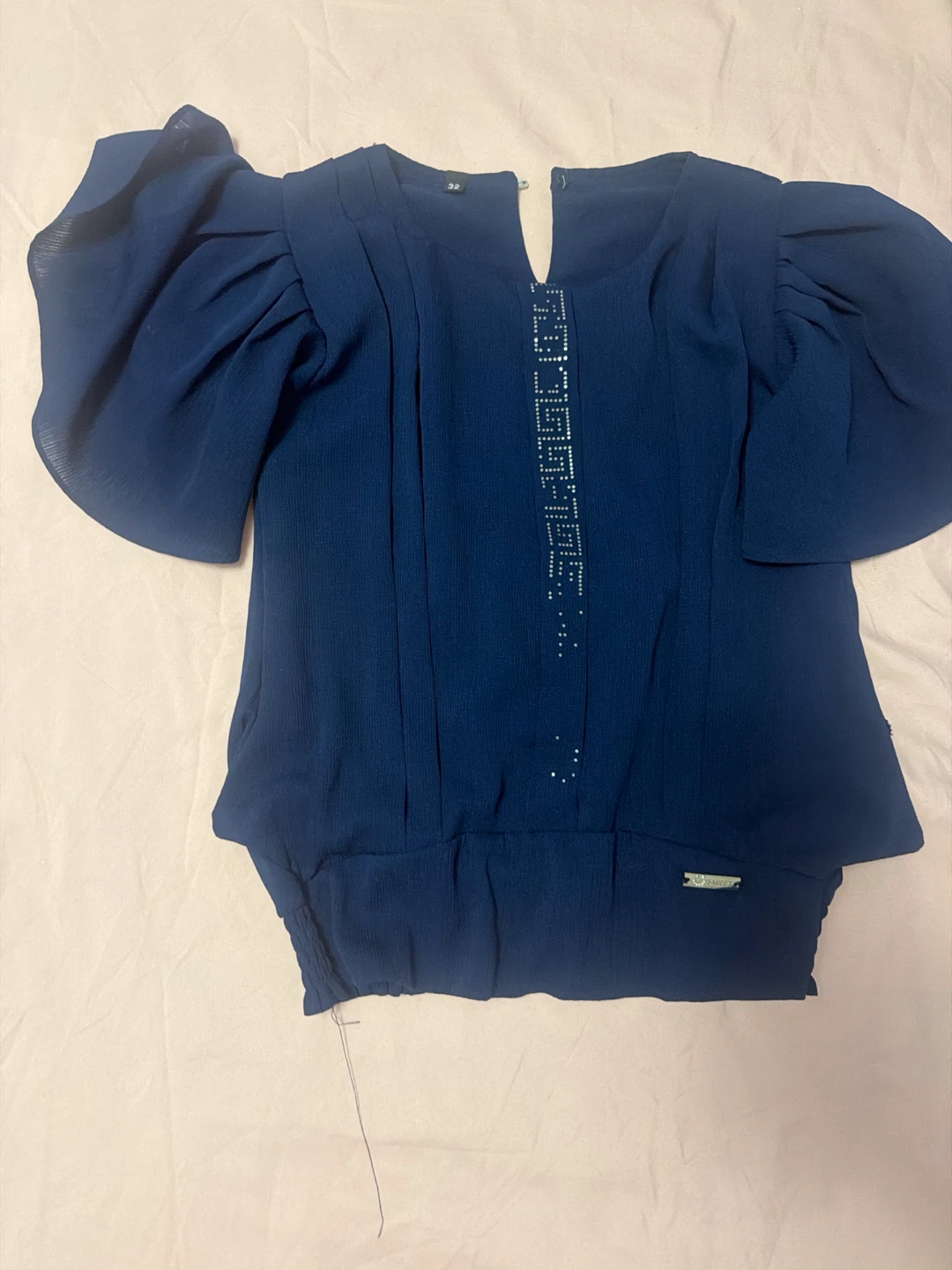 Navy Blue Blouse with Embellishment