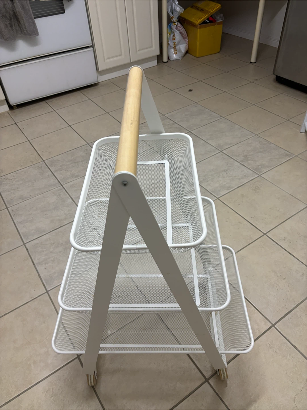 IKEA White 3-Tier Rolling Storage Cart with Wood Handle