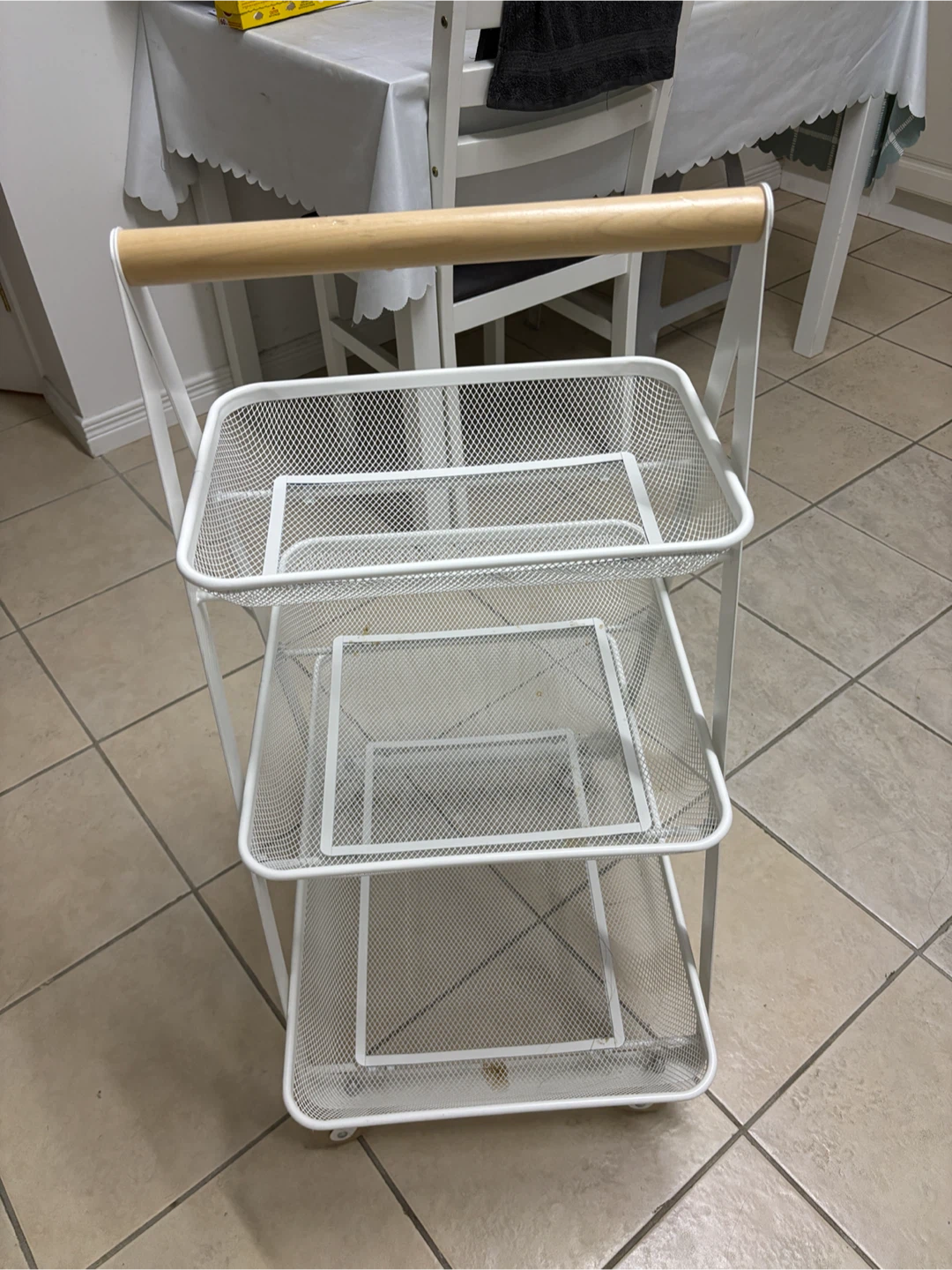 IKEA White 3-Tier Rolling Storage Cart with Wood Handle - photo 2