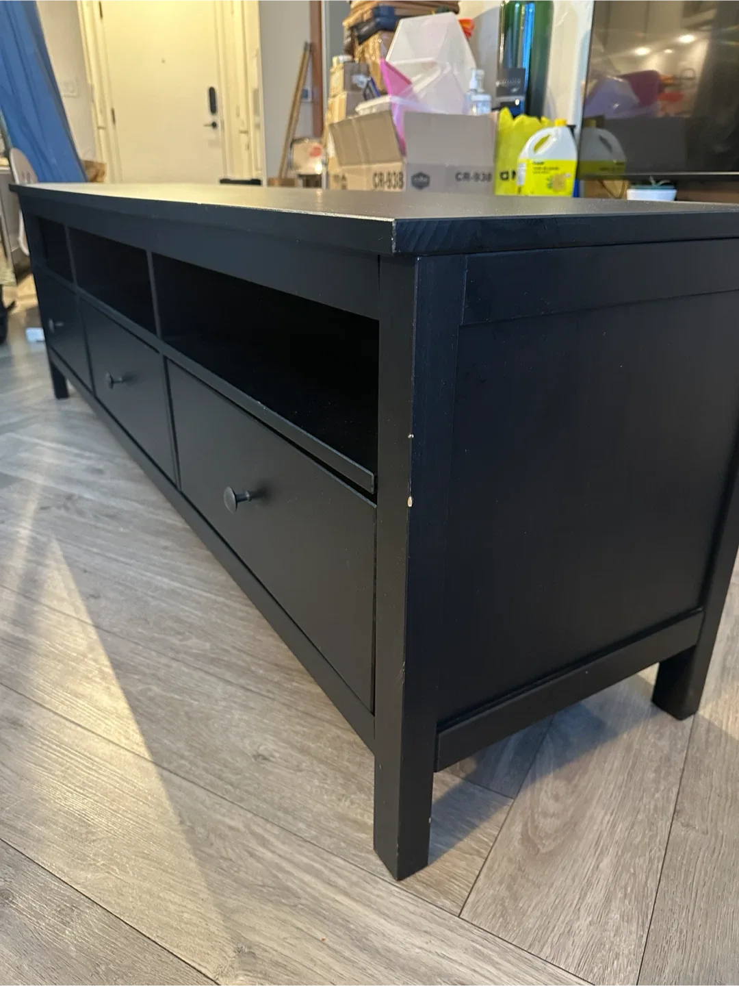 Black TV Stand with Drawers and Shelves
