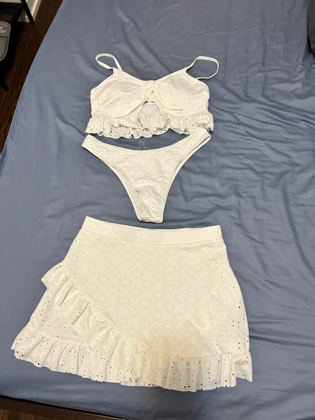 Brand new White 3-Piece Swimsuit with Skirt