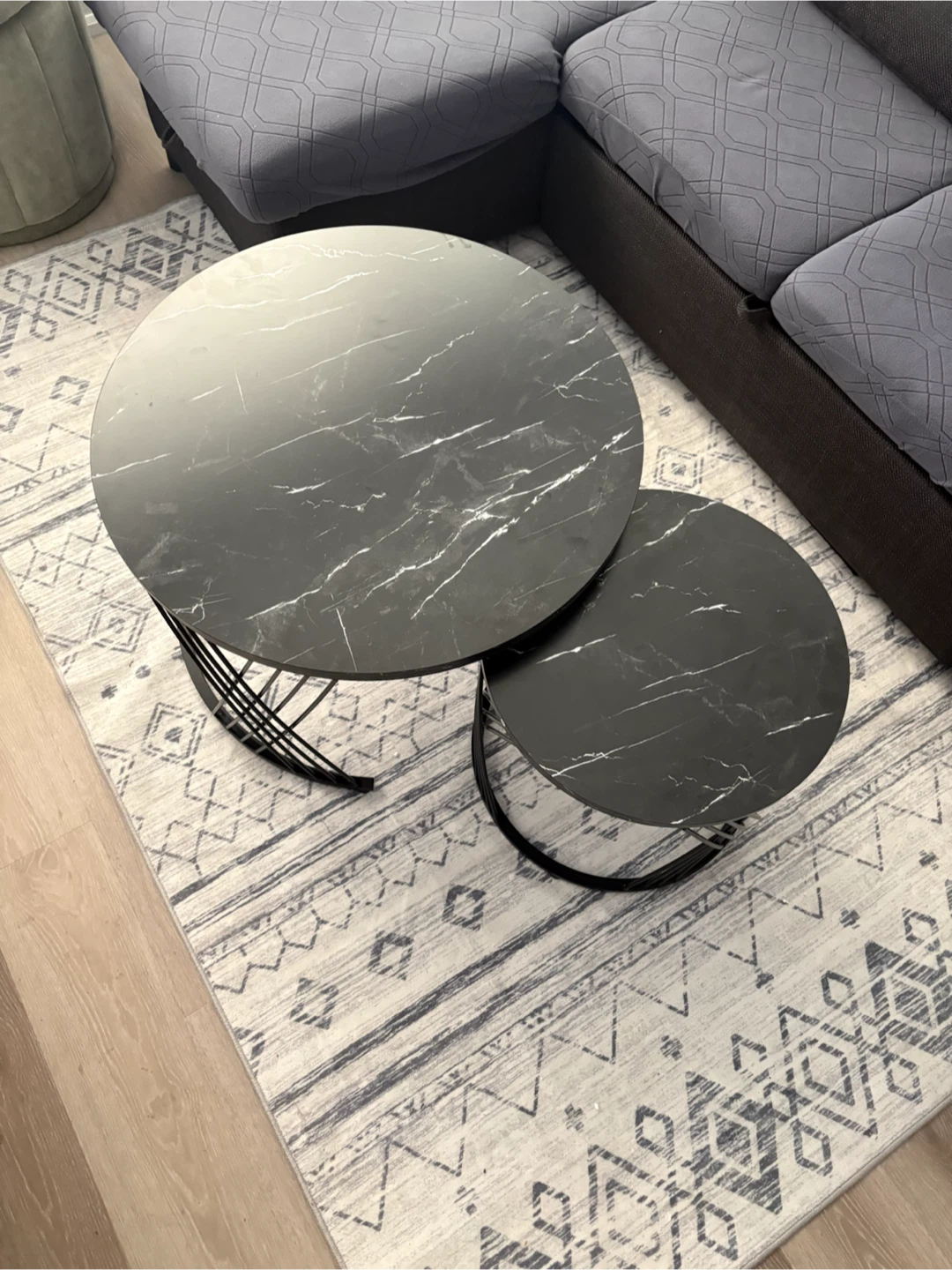 Modern Black Faux Marble Nesting Coffee Table Set (Set of 2) - photo 2