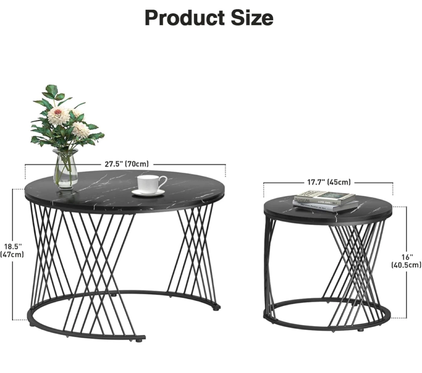 Modern Black Faux Marble Nesting Coffee Table Set (Set of 2) - photo 5