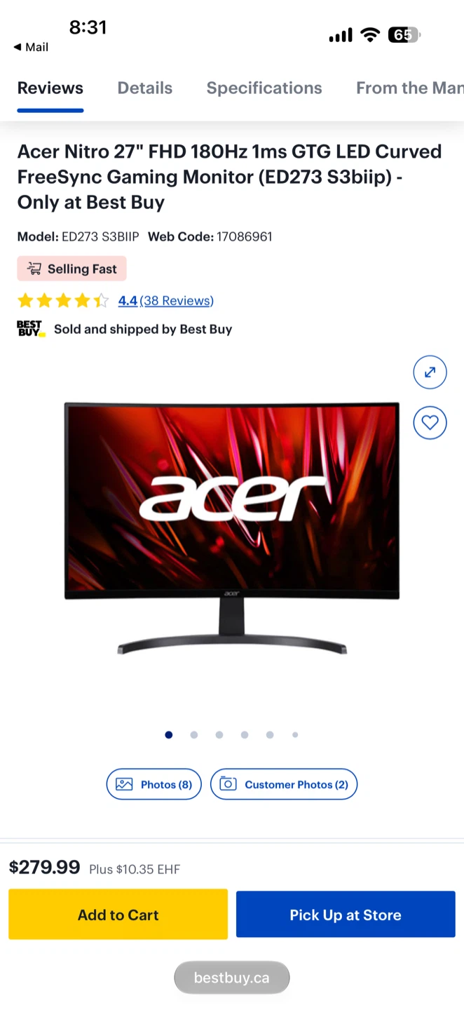 Acer Nitro ED273 S3biip 27" Curved Gaming Monitor - photo 5