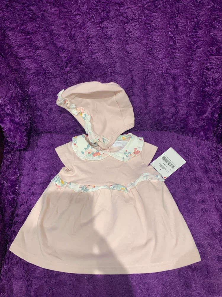 Catherine Malandrino Baby Dress and Bonnet Set - Pink Floral