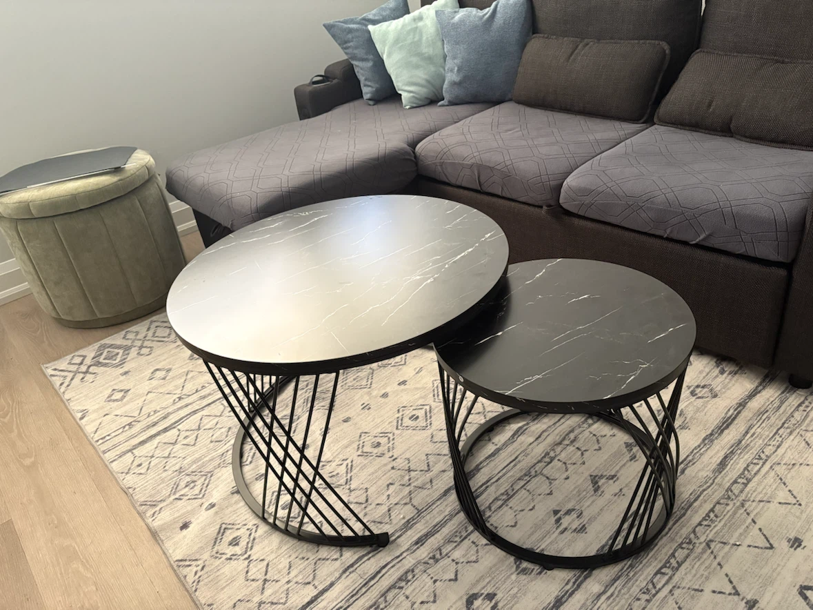 Modern Black Faux Marble Nesting Coffee Table Set (Set of 2)