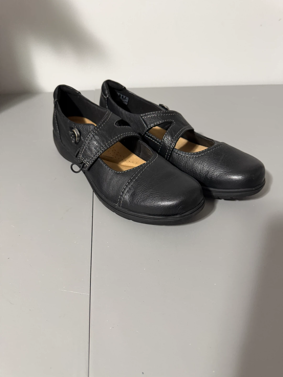 Clarks Collection Black Leather Mary Jane Shoes 12N