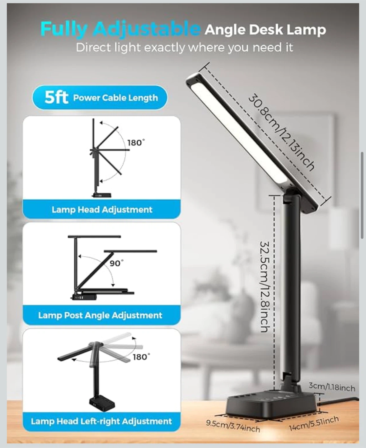 LED Desk Lamp with Power Strip, 3 AC Outlets - photo 4